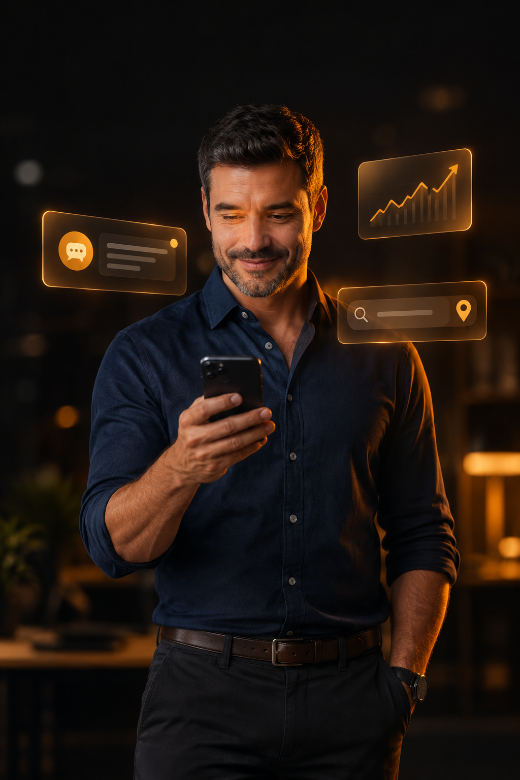 Empresário recebendo novos contatos de clientes pelo celular